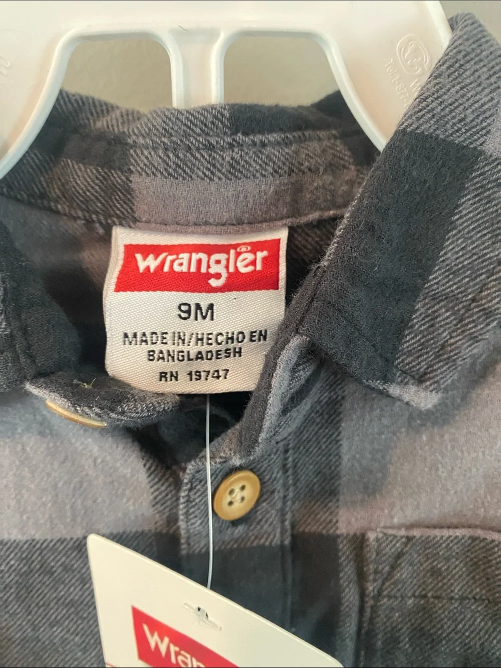 Wrangler Black and Gray Plaid Infant Button-Front Bodysuit